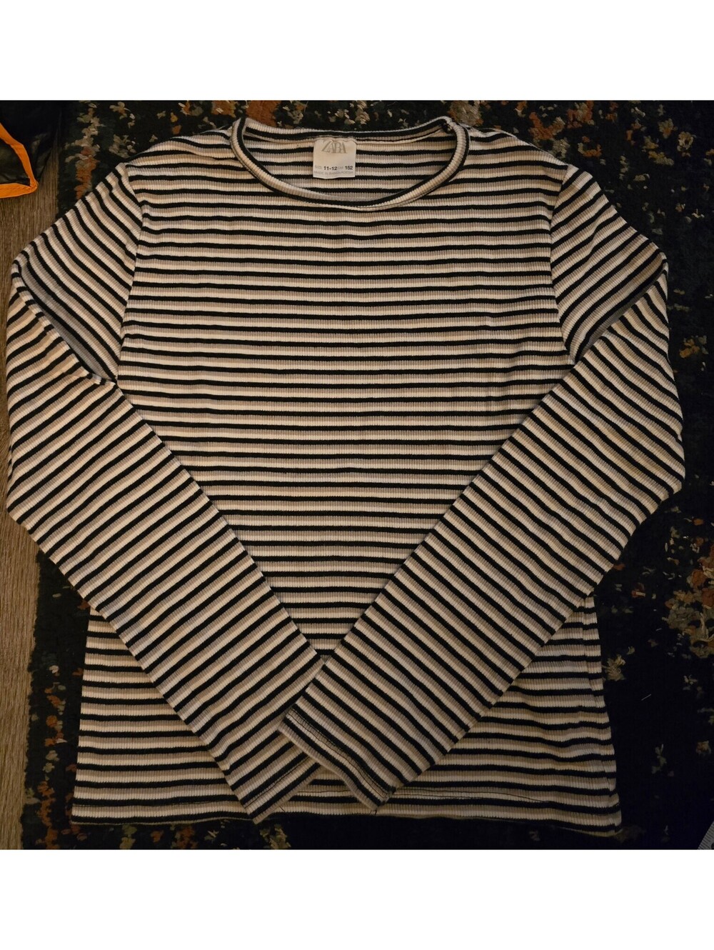 Zara Striped Ribbed Long Sleeve Crop Top - Fits Women XS (Size 11-12)